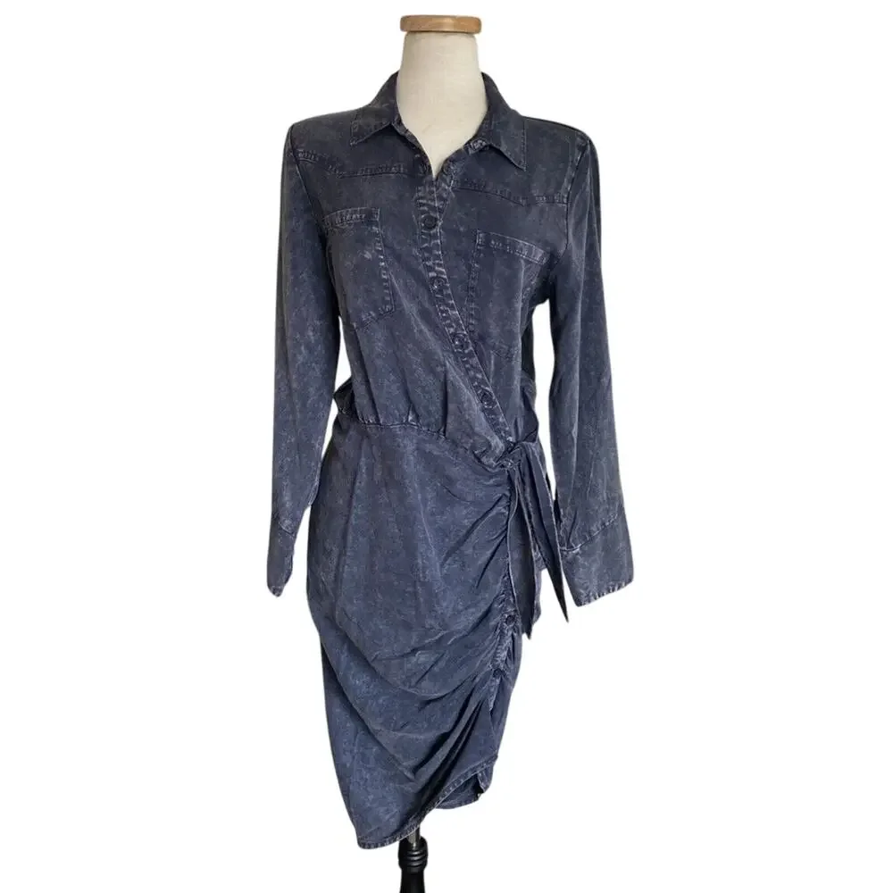 Young Fabulous & Broke Shirt Dress NWT Sz Large Tencel Ruched button front Blue